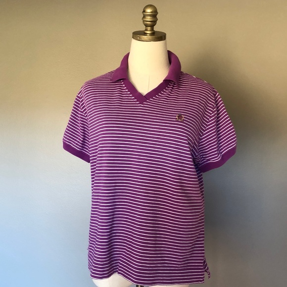 Pullover Purple Striped Tommy Hilfiger Short Sleeved Large - Picture 3 of 8